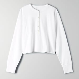 EUC Wilfred Free Mavis White Ribbed Long Sleeve Henley Top Size Med Cropped Tee